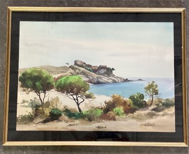 Aquarelle Ezequiel Torroella - Une calanque - Sud de la France 