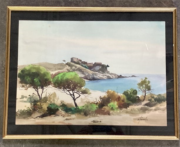 Aquarelle Ezequiel Torroella - Une calanque - Sud de la France 