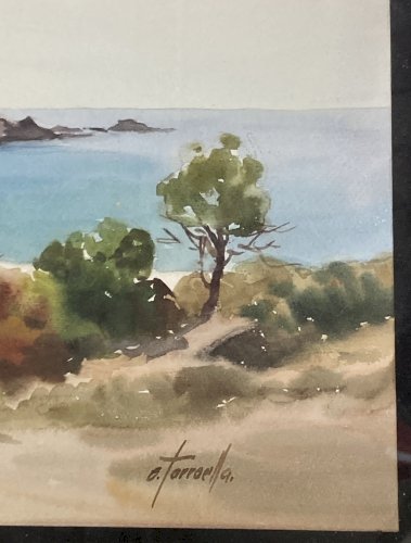 Aquarelle Ezequiel Torroella - Une calanque - Sud de la France 