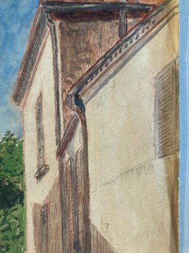 aquarelle Fin 19e à identifier Rue Tour De L Horloge Vichy Art Ancien XIXe