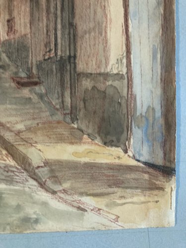 aquarelle Fin 19e à identifier Rue Tour De L Horloge Vichy Art Ancien XIXe