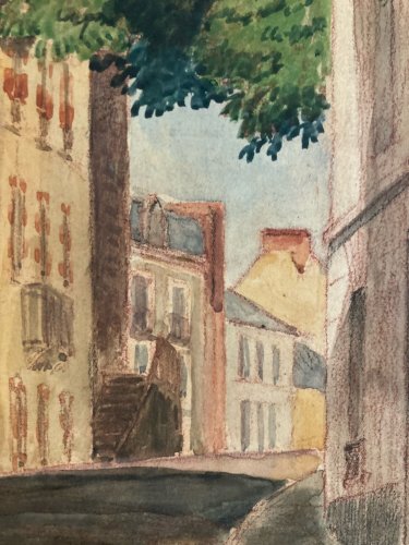 aquarelle Fin 19e à identifier Rue Tour De L Horloge Vichy Art Ancien XIXe