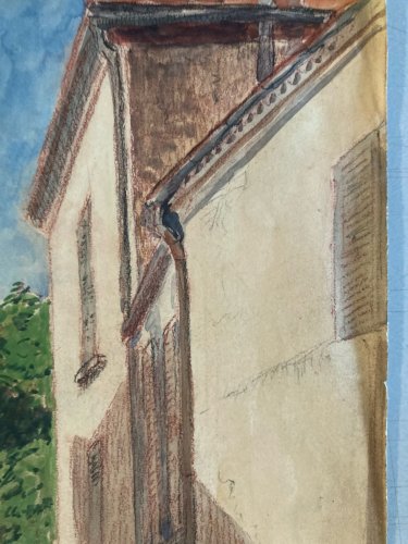 aquarelle Fin 19e à identifier Rue Tour De L Horloge Vichy Art Ancien XIXe