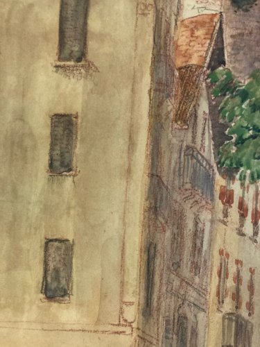 aquarelle Fin 19e à identifier Rue Tour De L Horloge Vichy Art Ancien XIXe