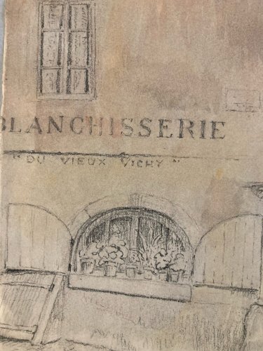 aquarelle Fin 19e à identifier Rue Tour De L Horloge Vichy Art Ancien