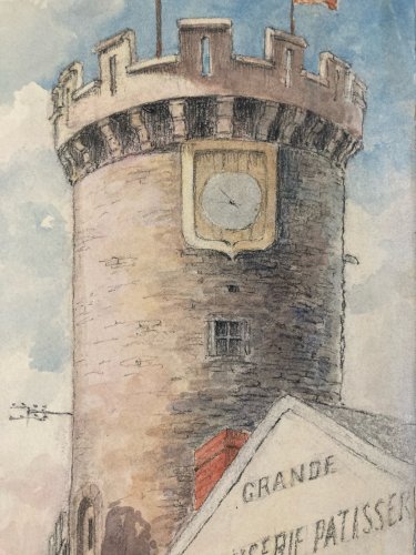 aquarelle Fin 19e à identifier Rue Tour De L Horloge Vichy Art Ancien