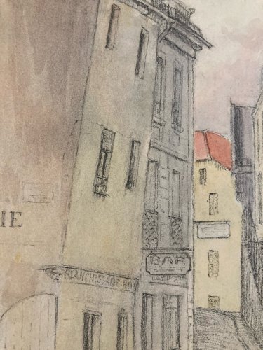 aquarelle Fin 19e à identifier Rue Tour De L Horloge Vichy Art Ancien
