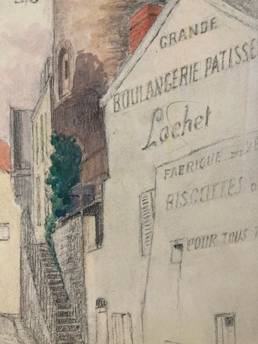 aquarelle Fin 19e à identifier Rue Tour De L Horloge Vichy Art Ancien
