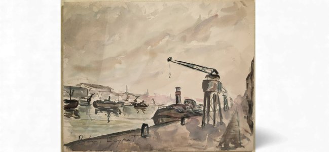 Watercolor "the Barges" by Rémi Leyrat