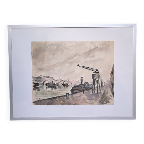 Aquarelle « les péniches » de Rémi Leyrat