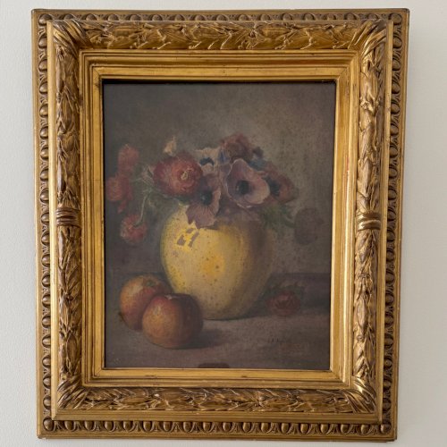 Aquarelle nature morte bouquet de fleurs XIXe par L.A. Rigault  A5658