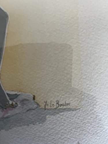 Aquarelle nue  clair obscur Jo Le Bouder  Rennes déco vintage art artiste Breton