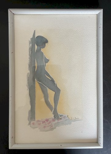 Aquarelle nue  clair obscur Jo Le Bouder  Rennes déco vintage art artiste Breton