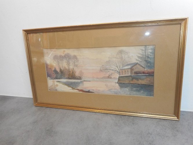 AQUARELLE SIGNEE DECOR DE RIVIERE N° 3