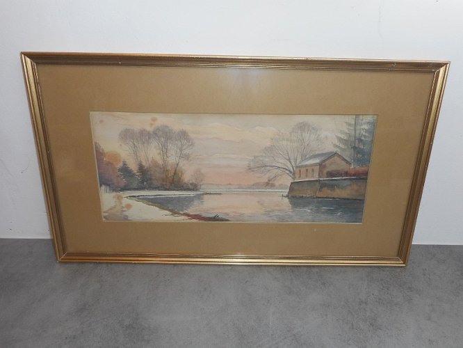 AQUARELLE SIGNEE DECOR DE RIVIERE N° 3