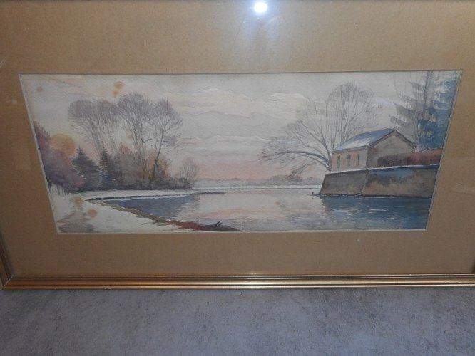 AQUARELLE SIGNEE DECOR DE RIVIERE N° 3