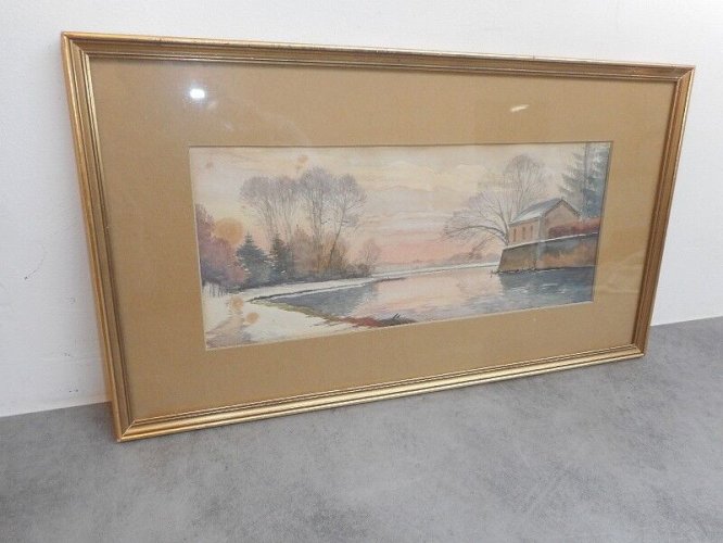 AQUARELLE SIGNEE DECOR DE RIVIERE N° 3