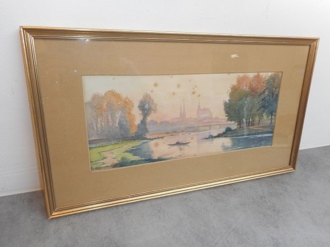AQUARELLE SIGNEE DECOR DE RIVIERE N° 4