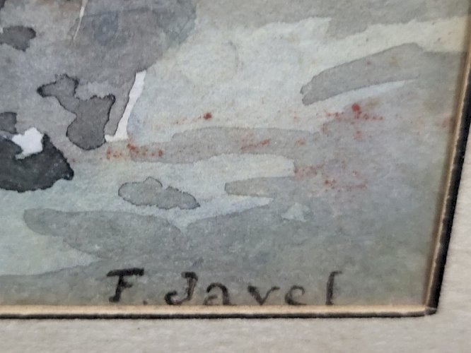 AQUARELLE SOUS VERRE SIGNEE F JAVEL