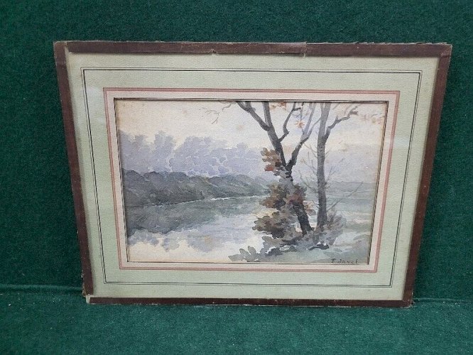 AQUARELLE SOUS VERRE SIGNEE F JAVEL