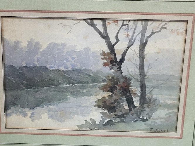 AQUARELLE SOUS VERRE SIGNEE F JAVEL