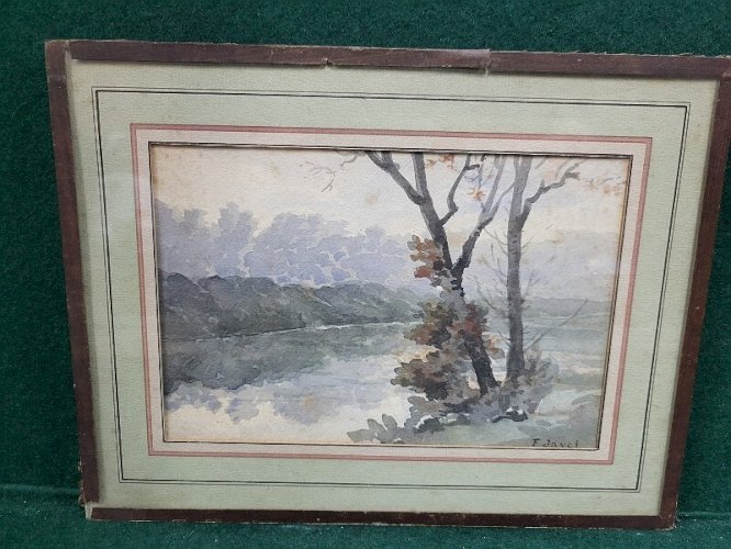 AQUARELLE SOUS VERRE SIGNEE F JAVEL