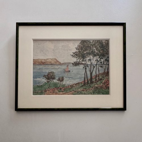 Aquarelle sur papier bord de mer par Félix Robin XXe A5799
