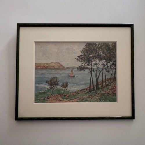 Aquarelle sur papier bord de mer par Félix Robin XXe A5799