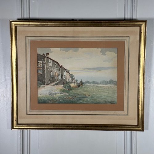 Aquarelle sur papier Côte Saint Sébastien Nantes par J. Cathelineau L1066