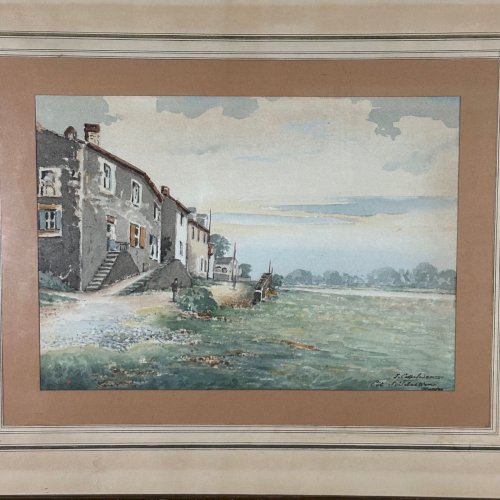 Aquarelle sur papier Côte Saint Sébastien Nantes par J. Cathelineau L1066