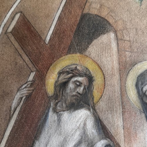 Aquarelle sur papier début XXe d'après le chemin de croix de Vertou A5748