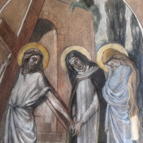 Aquarelle sur papier début XXe d'après le chemin de croix de Vertou A5748