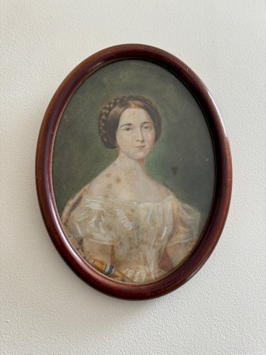Aquarelle sur papier début XXe portrait de femme du début XIXe A5635