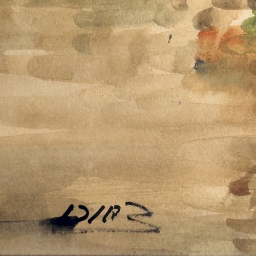 Aquarelle sur papier deux bateaux à vapeur par Diaz XXe L9610