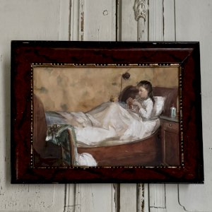 Watercolor on paper young girl lying on a bed late 19th century A5720