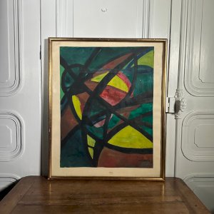 Aquarelle sur papier moderniste 1960 par Raymond Trameau L1070