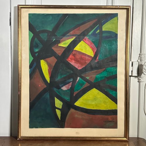 Aquarelle sur papier moderniste 1960 par Raymond Trameau L1070