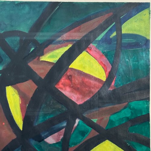 Aquarelle sur papier moderniste 1960 par Raymond Trameau L1070