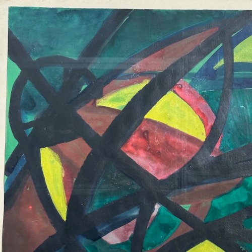 Aquarelle sur papier moderniste 1960 par Raymond Trameau L1070