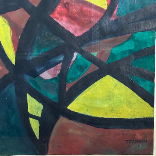 Aquarelle sur papier moderniste 1960 par Raymond Trameau L1070