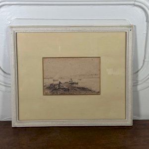 Aquarelle sur papier monogrammée représentant des bateaux L1065