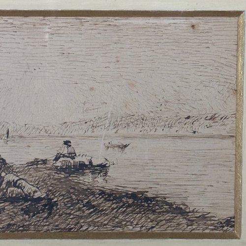 Aquarelle sur papier monogrammée représentant des bateaux L1065