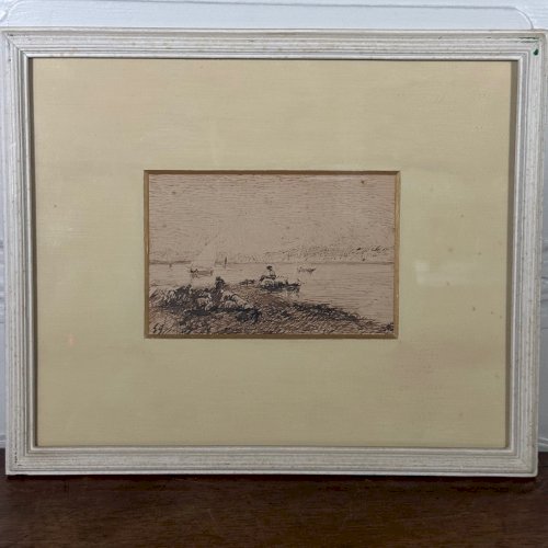 Aquarelle sur papier monogrammée représentant des bateaux L1065