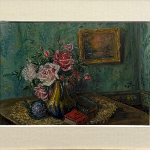 Aquarelle sur papier nature morte bouquet de fleurs XXe par Rivoto A5856