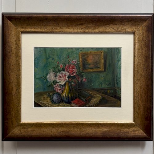 Aquarelle sur papier nature morte bouquet de fleurs XXe par Rivoto A5856