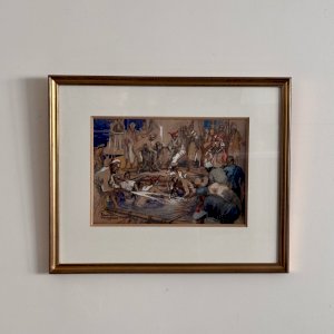 Aquarelle sur papier par Charles Fouqueray représentant des marins XXe A5803