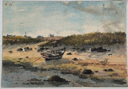 Aquarelle sur papier par Jean-Jacques Marchadour 1986 barque de pêche L1015