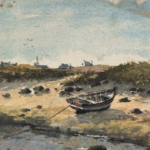 Aquarelle sur papier par Jean-Jacques Marchadour 1986 barque de pêche L1015