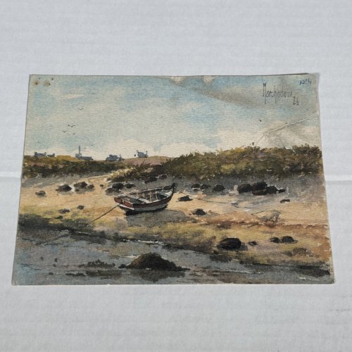 Aquarelle sur papier par Jean-Jacques Marchadour 1986 barque de pêche L1015