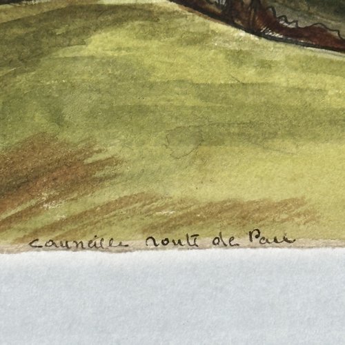 Aquarelle sur papier par Jeanne Guini 1937 Cauneille route de Pau XXe L1026